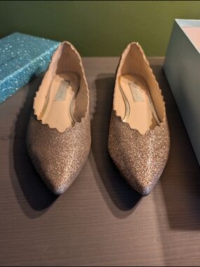 Betsey Johnson Gold Glitter Ballet Flats Sparkly Slip On Shoes 8